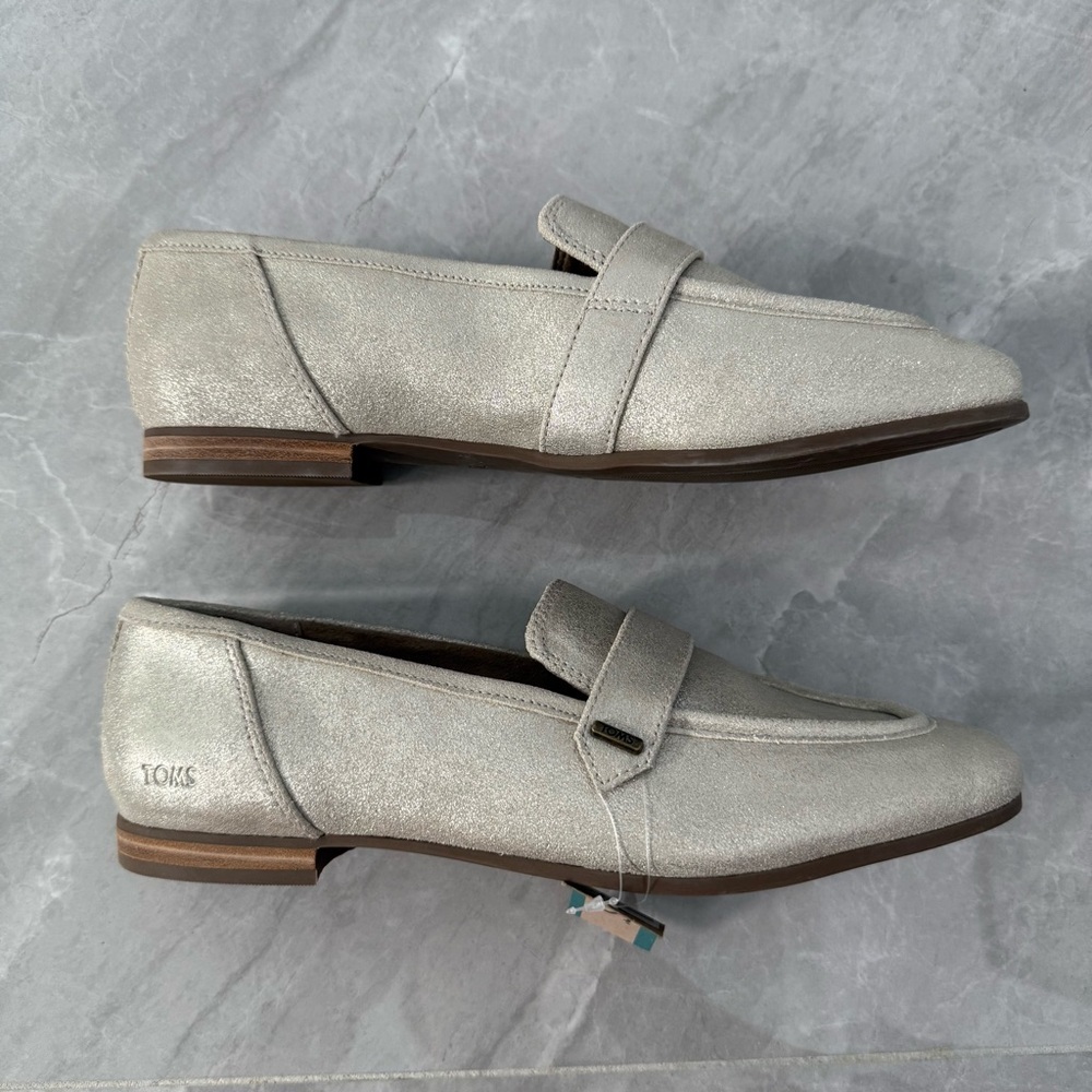 Women’s TOMS Lynette Loafer Dress Shoe Champagne Metallic Suede Leather Size 10 - Picture 5 of 15